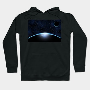 Giant blue planet against starry cosmos sky Hoodie